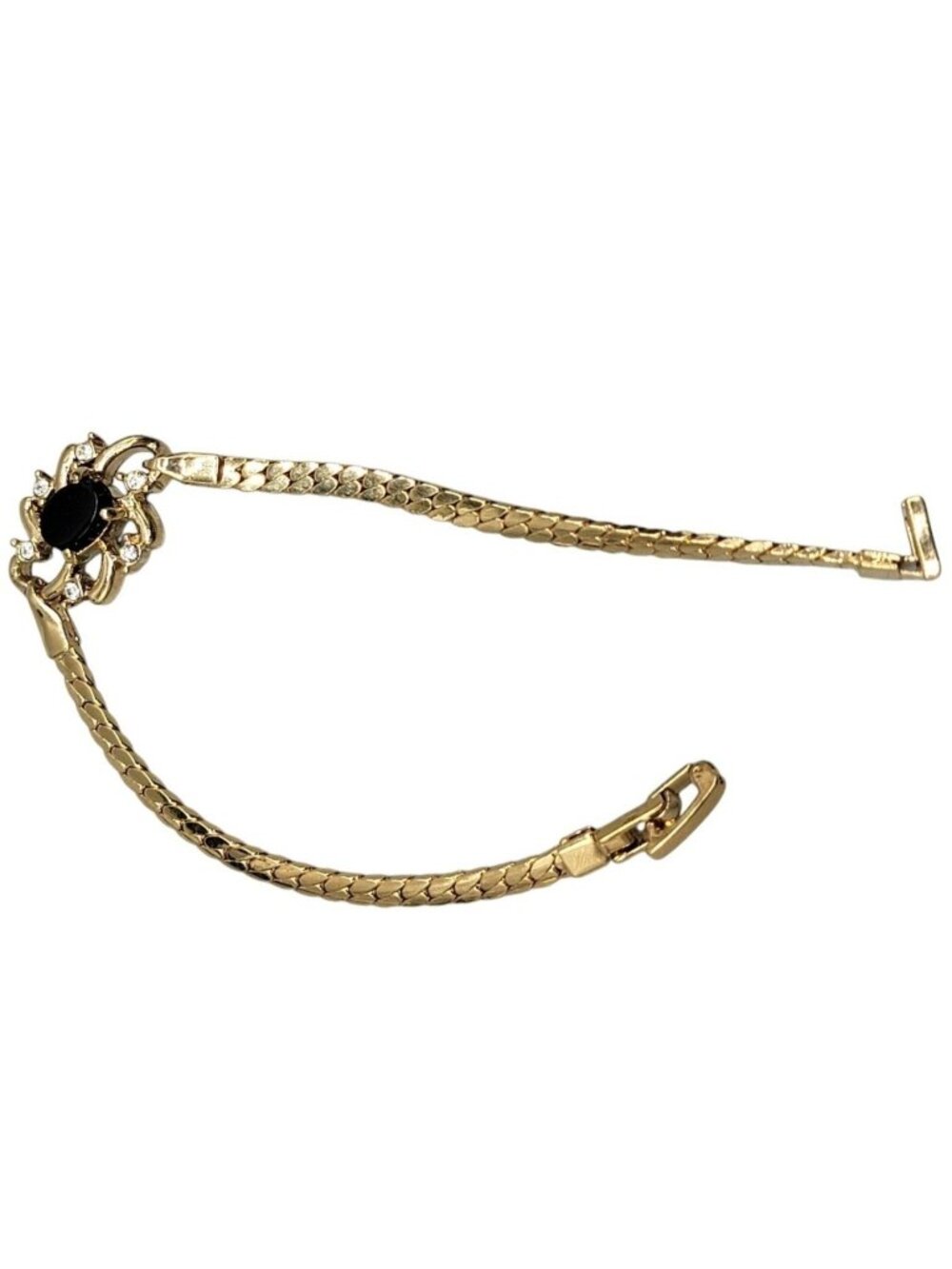 Onyx Crystal Swirl Bracelet Floating Gemstone Charm Gold Plated Chain Size 6.75"